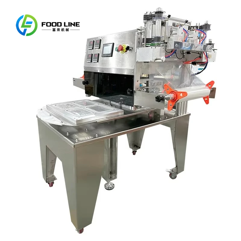 Customized Rotating Dual Station Pneumatic Tabletop MAP Tray Sealing Machine with Gas Flush for Fresh Food Packaging