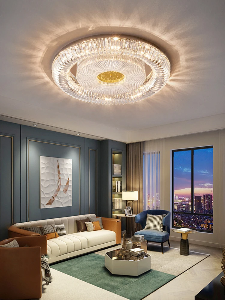 

Sun Warm Modern Round Dimmable LED Crystal Gold Chrome Lamparas De Techo Ceiling Chandelier Ceiling Lamp For Living Room