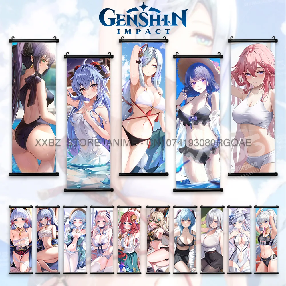 

Genshin Impact Scrolls Picture Anime Posters Shenhe Figures Wall Artwork Canvas Hanging Painting Ganyu Home Decoration Fresco