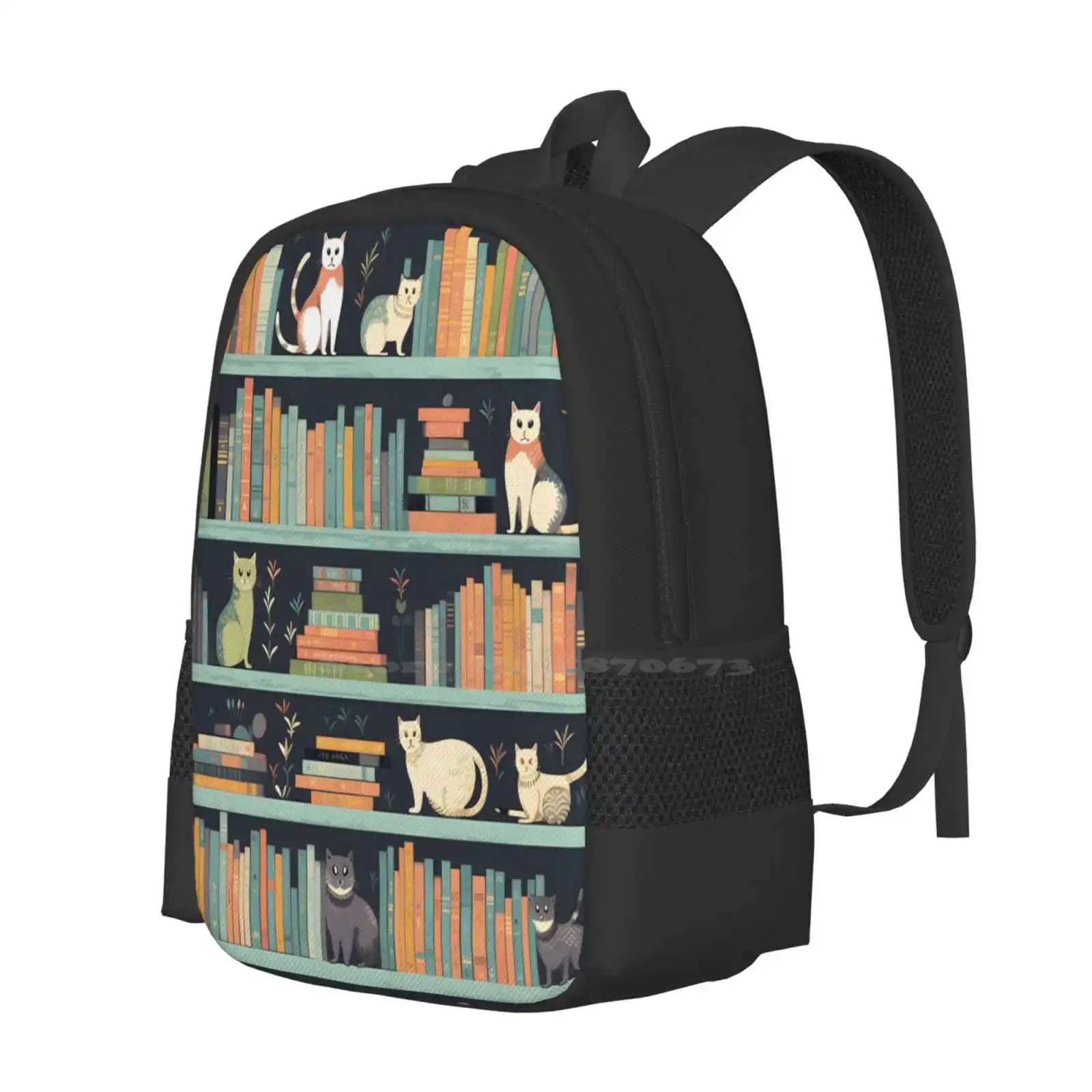 Cats In Library Books Pastel Pattern Texture Hot Sale Schoolbag Backpack Fashion Bags Bookworm Library Librarian Novelist Cats