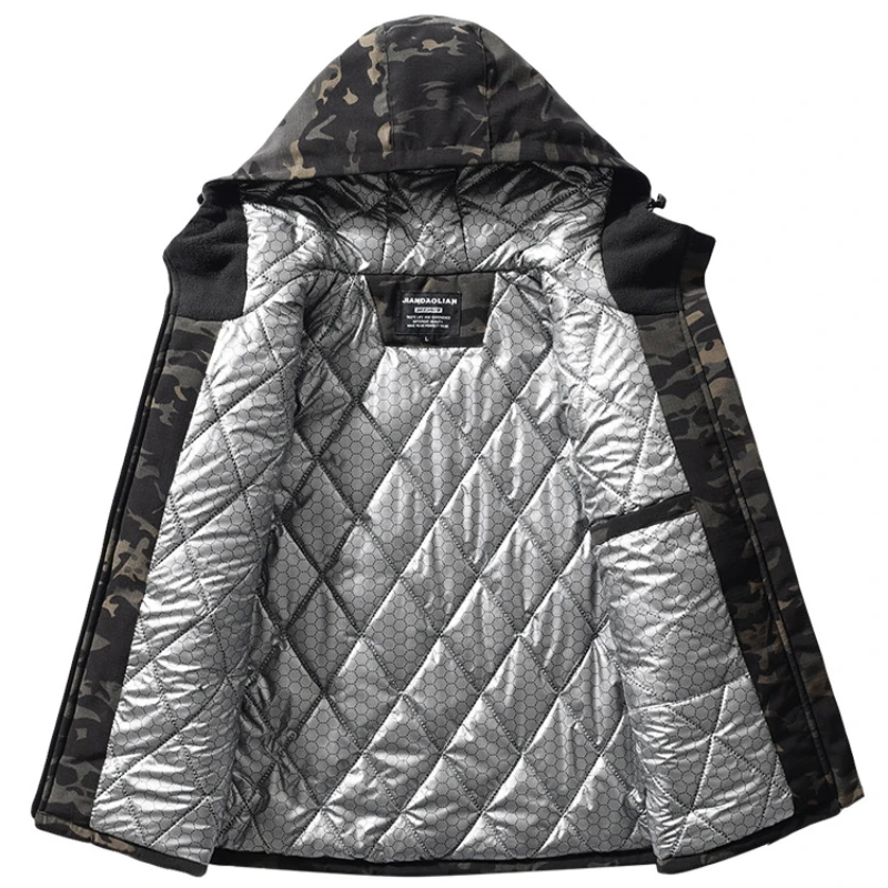 الرجال سترات التدفئة التكتيكية السترات العسكرية شتاء دافئ معطف مقنع التمويه مبطن الملابس في الهواء الطلق الحرارية معطف للرياضة #4