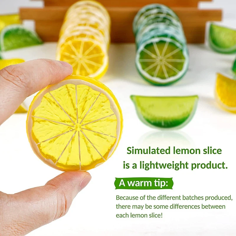 Artificial Lemon Slices Blocks : 30Pcs Fake Lemon Slices And 20Pcs Lemon Blocks Realistic Fruit Lemon Decorations