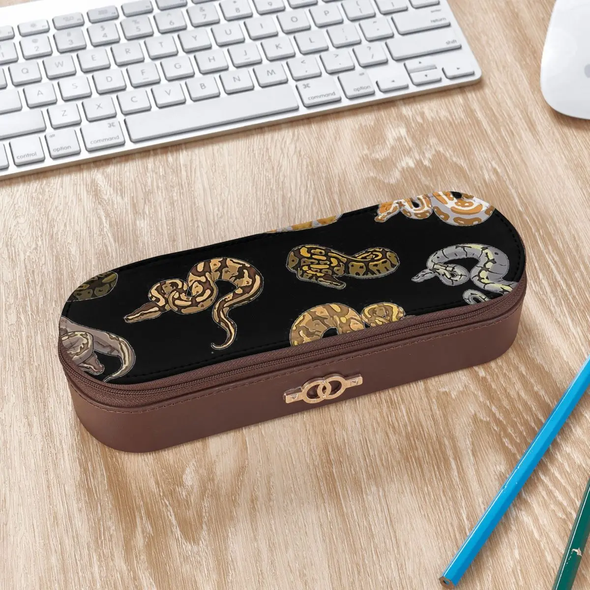 Ball Python Morph Snake Pattern Pencil Cases Pen Holder Hard Shell Leather Large Storage Pen Box Pencil Bag for Kids School