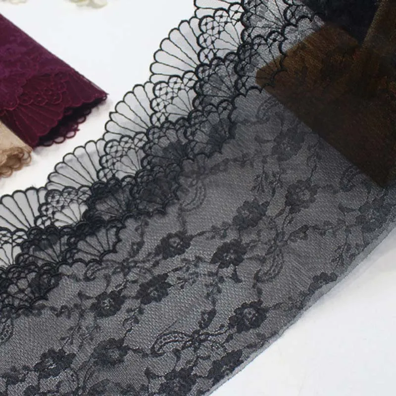 

40 ярдов мягкой черной, телесной и темно-фиолетовой двойной сетчатой кружевной ткани шириной 19 см с вышивкой в виде цветов для женских платьев и шитья
