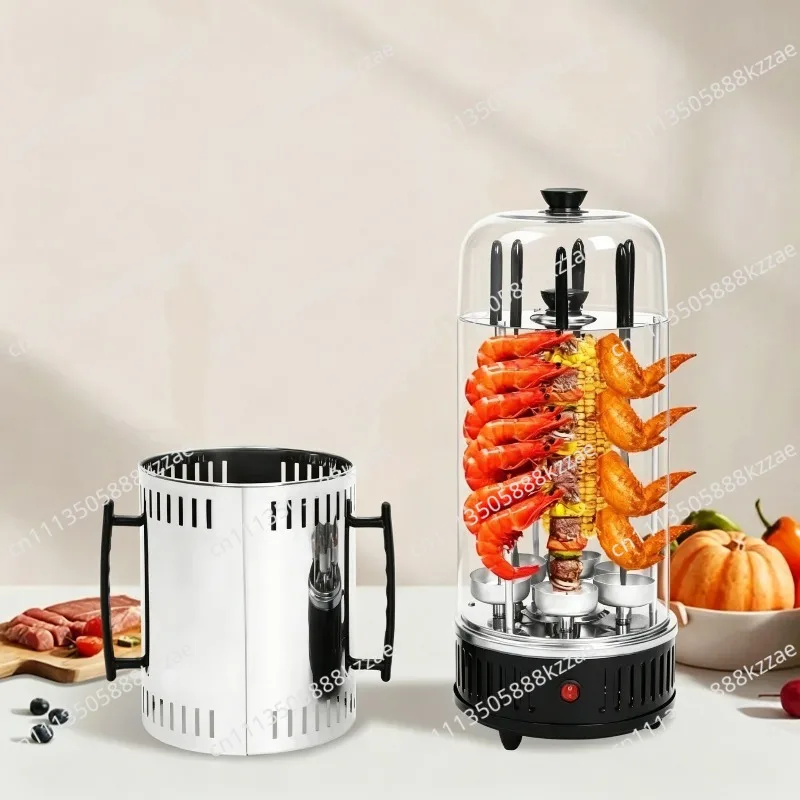 Vertical Electric Grill with Automatic Rotisserie, 1000W Power, Anti-Slip Feet, Oil Drip Pans for Smoke-Free Grilling