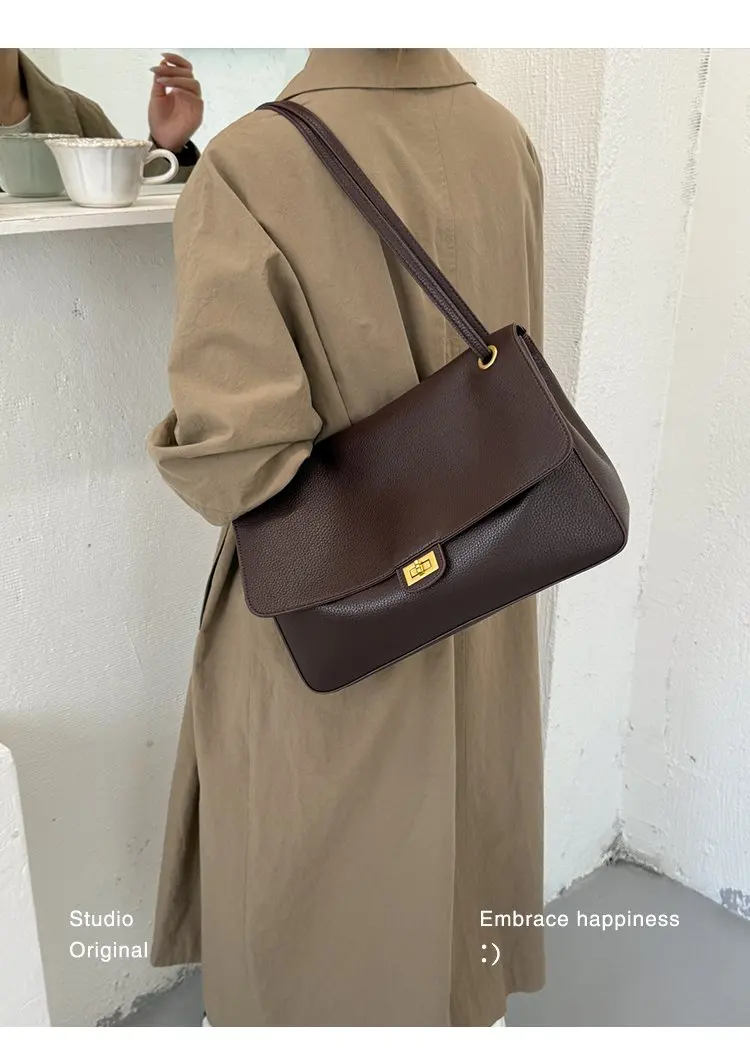 Bolso tipo cubo para mujer, diseño vertical de un solo asa, tapa abatible ancha, diseño sencillo y elegante, adecuado para adultos de 20 a 60 años.