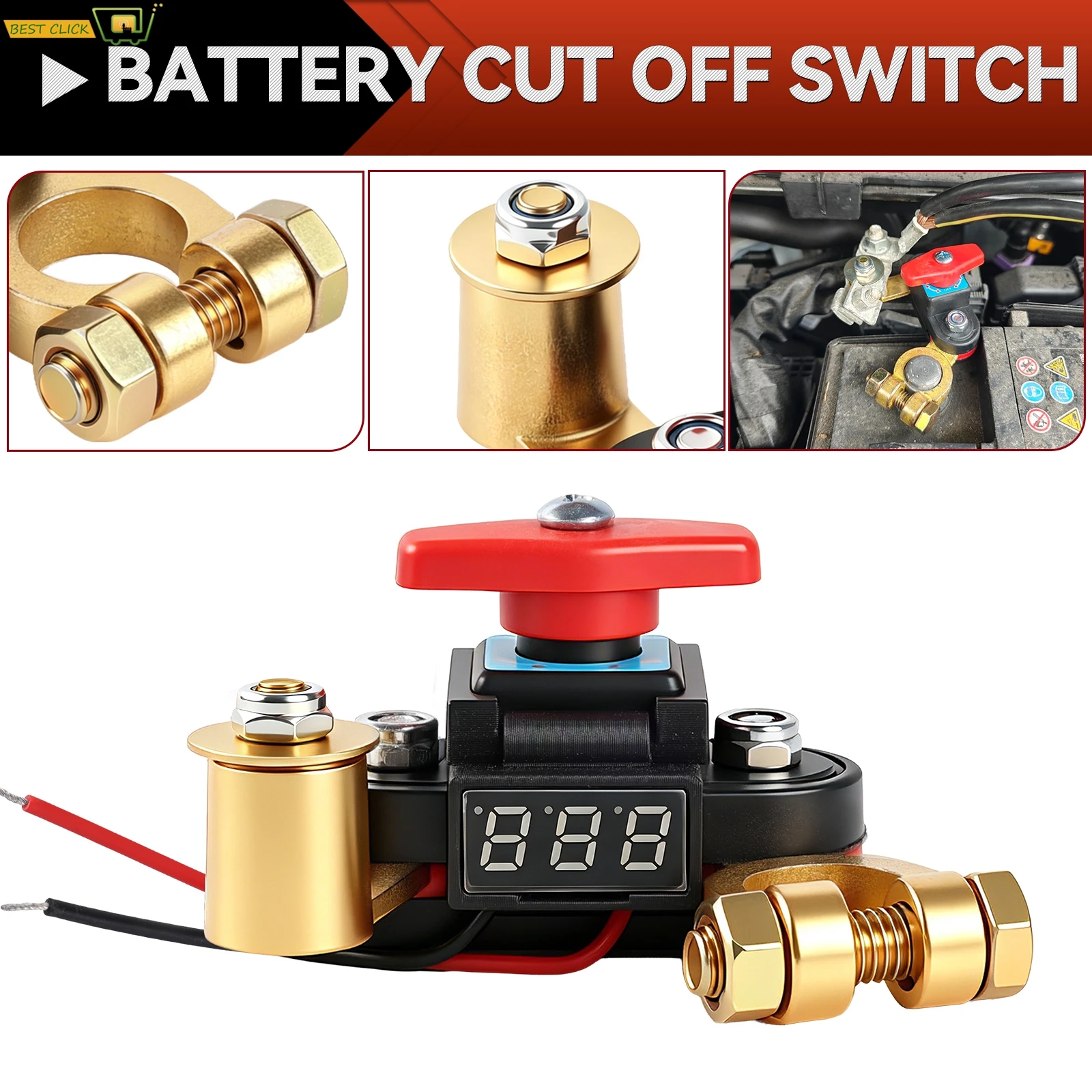 12V 24V Battery Disconnect Switch with Voltage Display Switch & Relays Instant Brass 360 Rotatable for Car Marine Power Protect