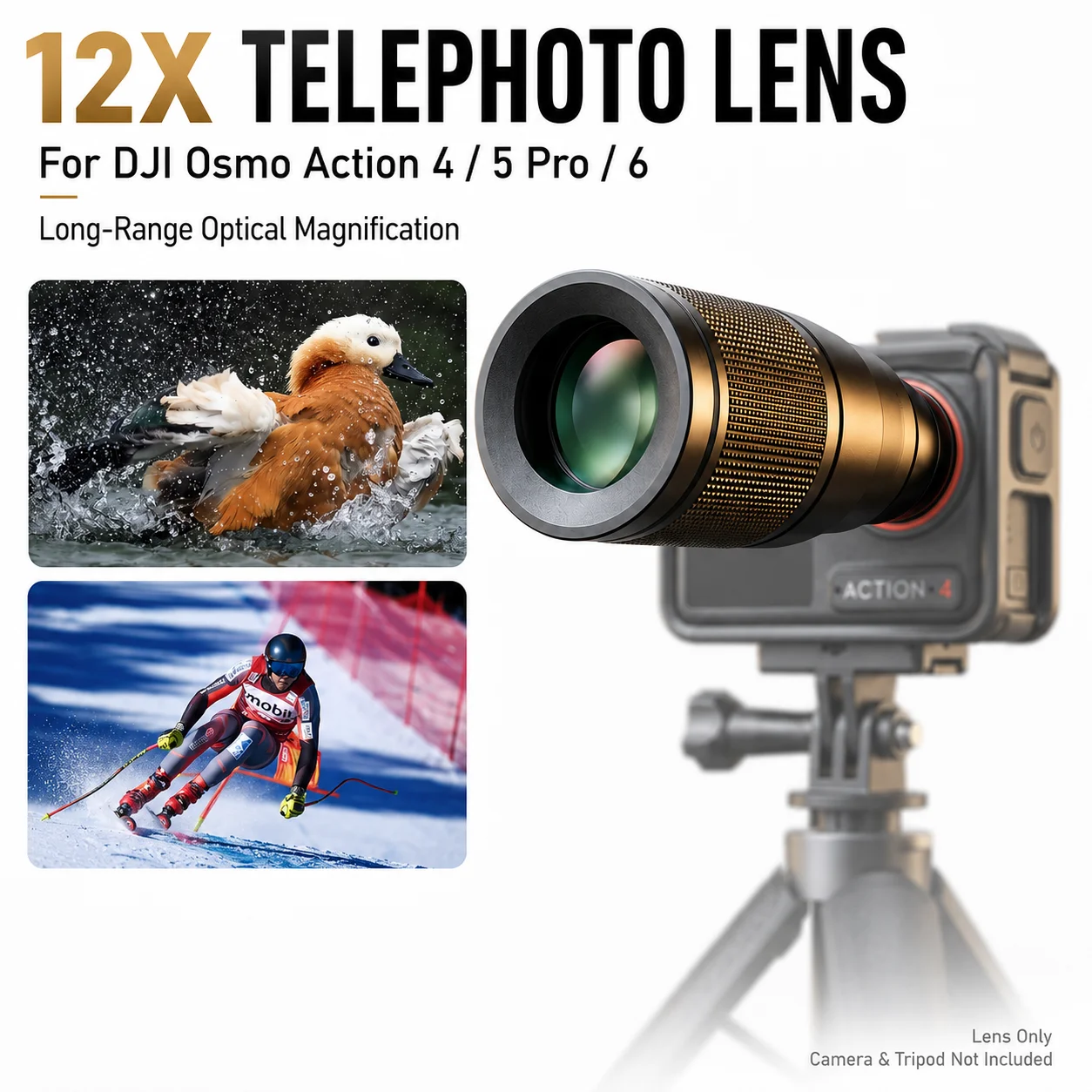 12-fach Teleobjektiv für DJI Osmo Action 4 5 Pro 6 Langstrecken-Optikobjektiv für Wildtier- und Sportaufnahmen