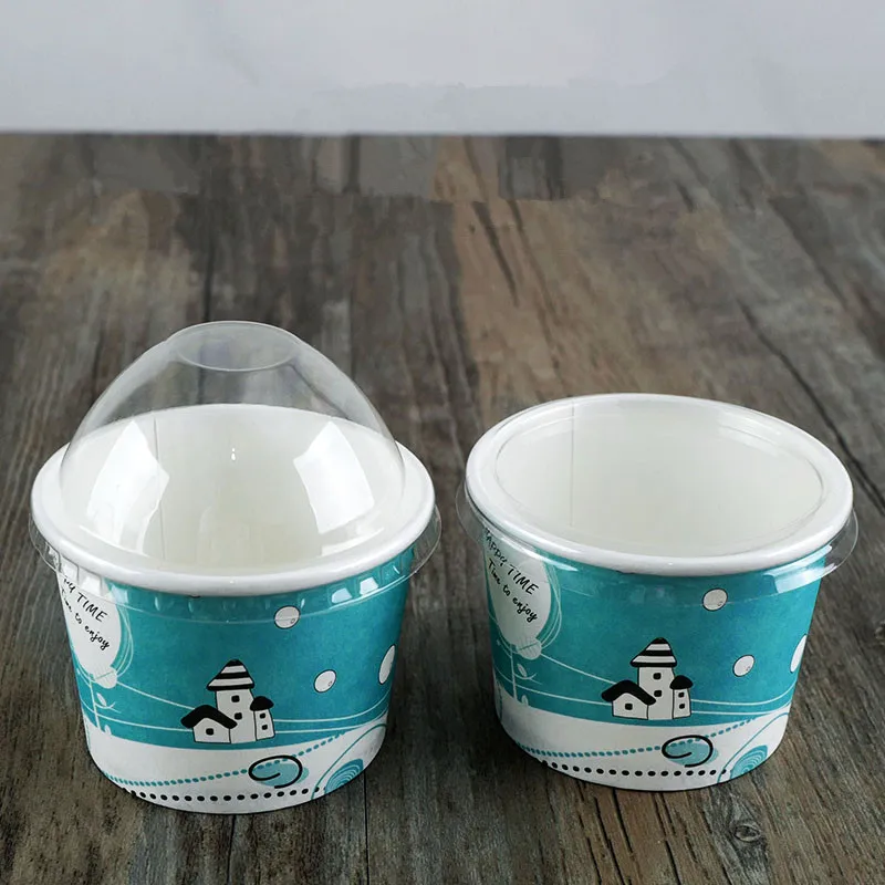 50PCS Paper Cups Birthday Party Favors Dessert Cup With Lid High Quality Cartoon Ice Cream Bowl 200ml Small Round Disposable