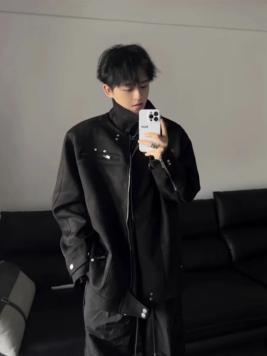 

Retro American Suede Jaet Men's Autumn Sle Zipper Baseball Coat Cleanfit Long Sve Loose Fit Youth Faion