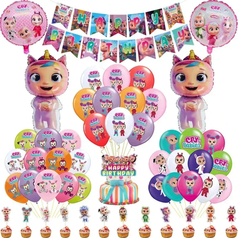 Cry baby birthday party decoration baby girl animal birthday gift banner princess party decor Cup girl balloons toy tableware