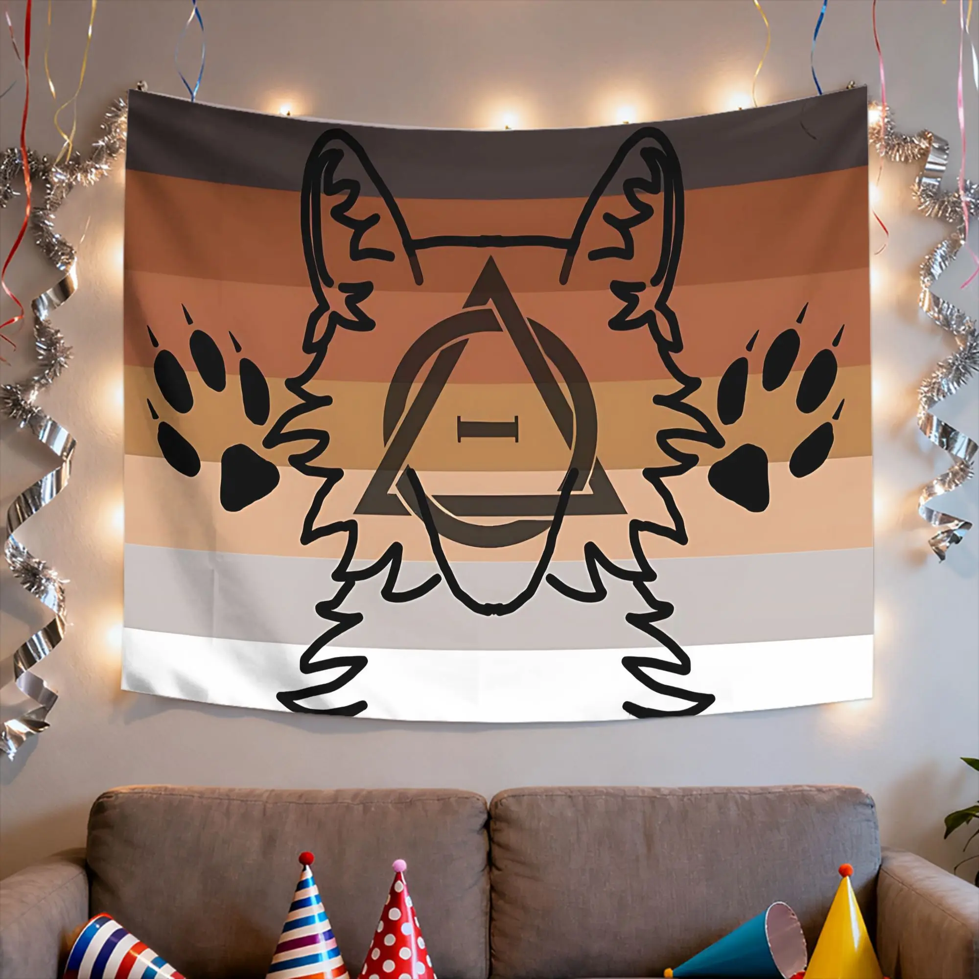 VIKAMA Werewolf Alcoholics Anonymous Symbol Tapestry, Brown Orange Gradient Wall Art for Bedroom Living Room Decor