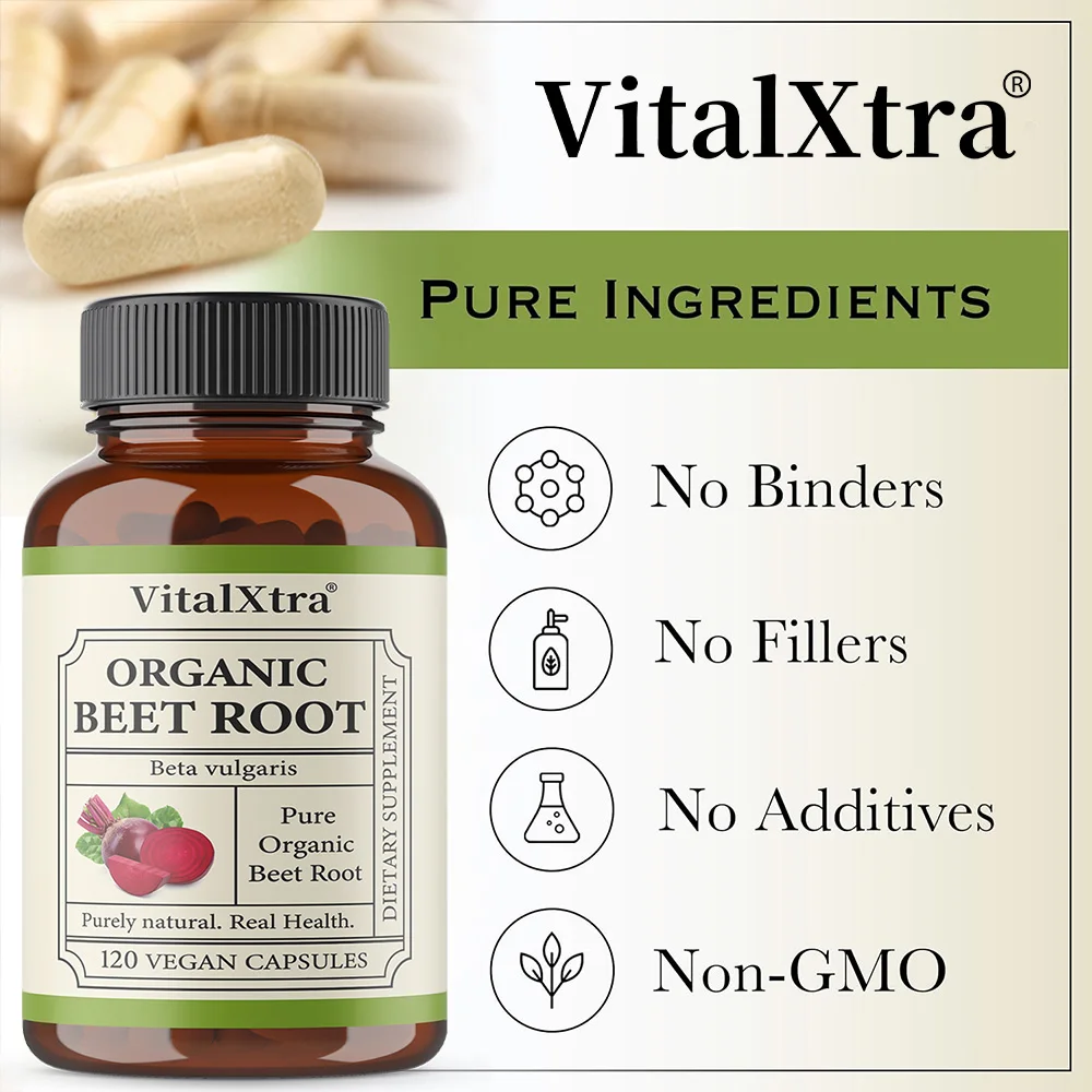 Bio-Bete-Kapseln – 950 mg Bete, hilft bei der Durchblutung zu fördern, steigert die Energie, unterstützt die Herzgesundheit, gentechnikfrei