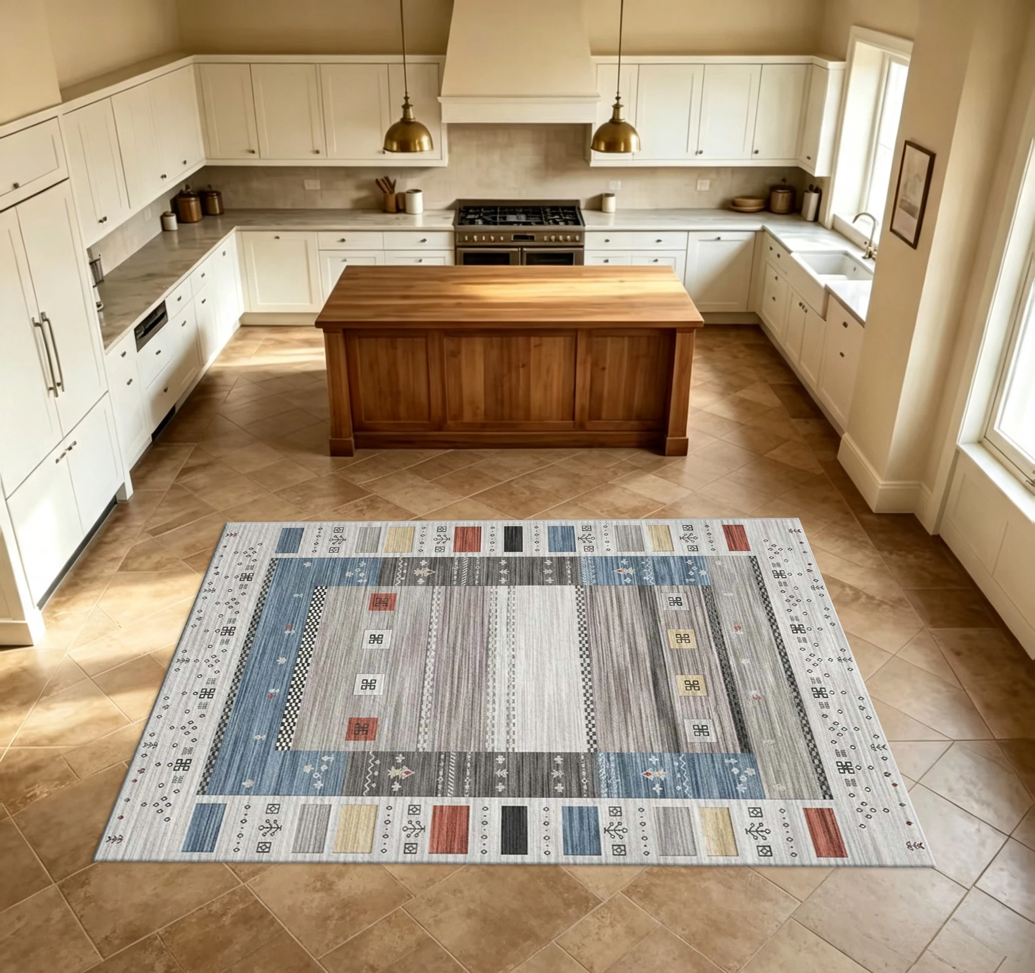 Modern Geometric Striped Area Rug Nordic Tribal Style Non-Slip Floor Mat for Living Room Bedroom Entryway Home Decor