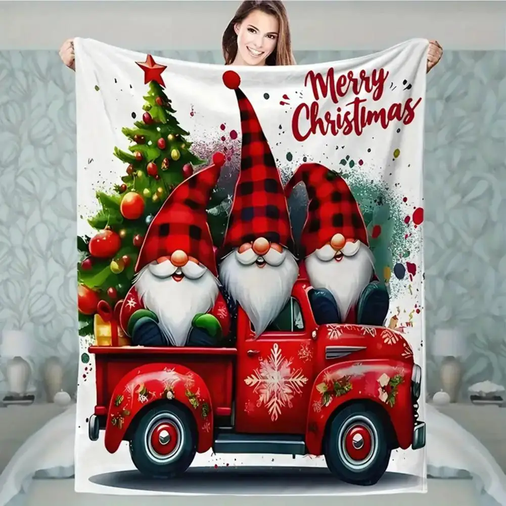 Flannel Blanket Christmas Theme Plush Throw Cozy Christmas Flannel Blanket with Festive Dwarf Print Winter Sofa Bed Decor