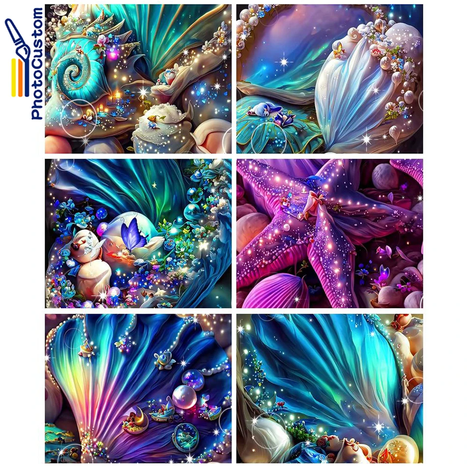 

PhotoCustom DIY Diamond Painting Starfish Scenery 5D Full Round Rhinestone Embroidery Diamond Mosaic For Home Wall Art Decor New