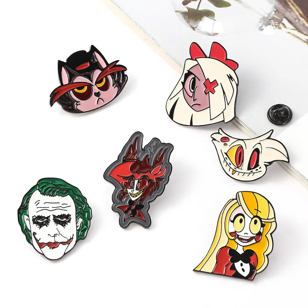 Hazbin Cosplay Hotel Costume Props Metal Badge Pin Alloy Brooch Charlie Alastor Accessories Jewelry Cartoon Gift