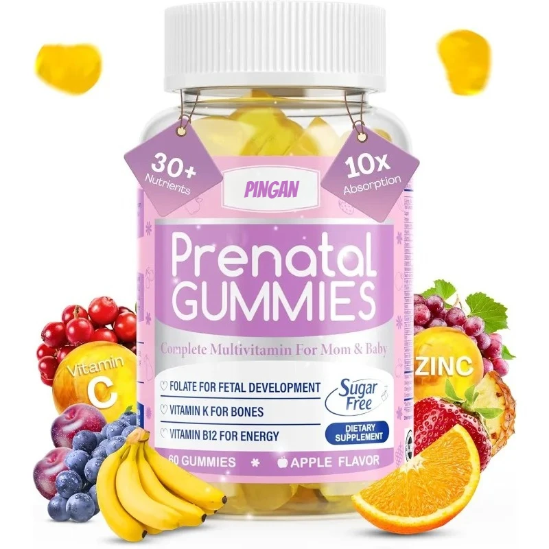 

Sugar free prenatal gummies - over 30 nutrients for fetal and neurological support, bones, energy, and immunity, 60 gummies