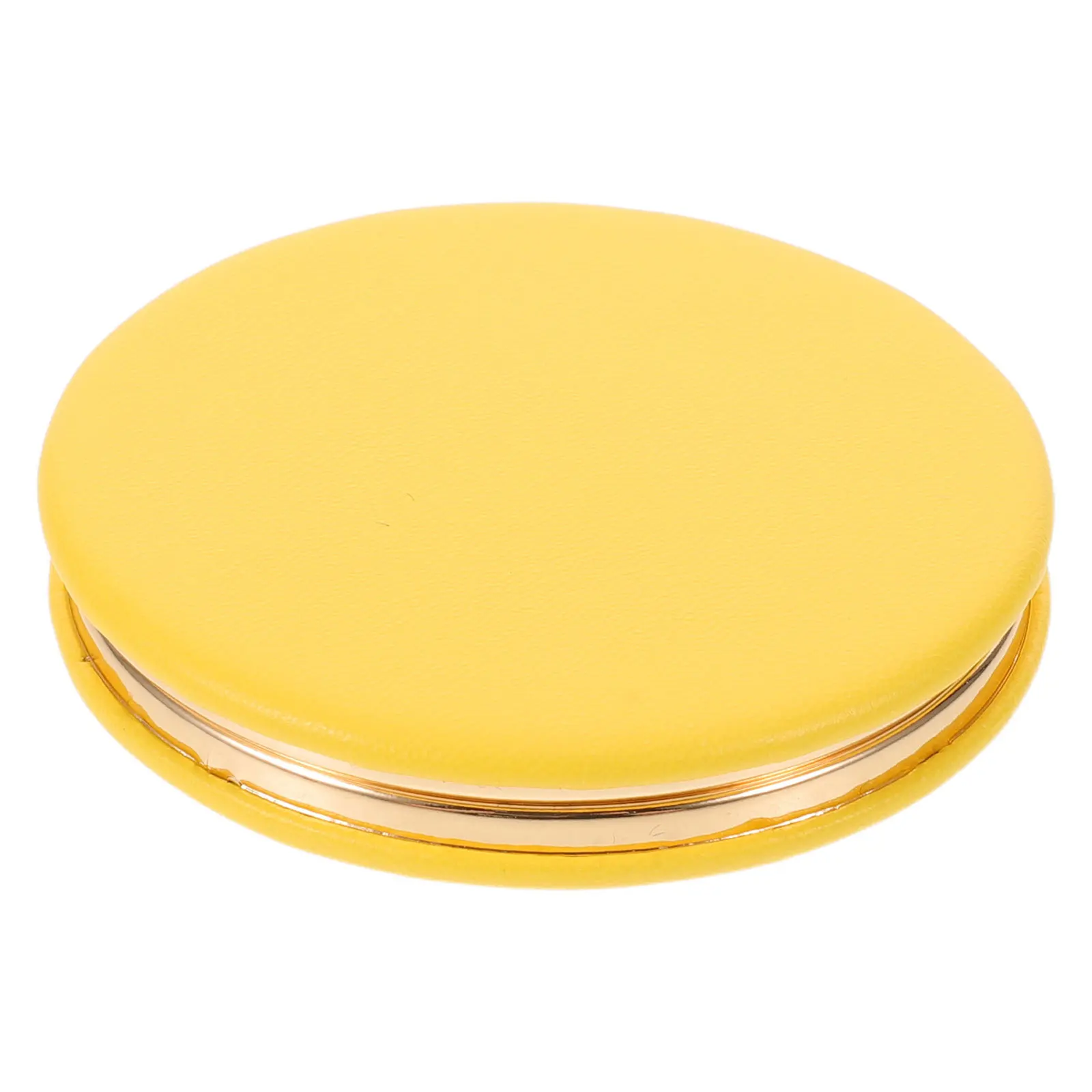 

62mm Round Folding Metal Compact Mirror Double-Sided Portable Mini Pocket Makeup Travel Vanity Mirror Yellow Texture