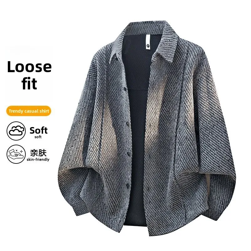 

Casual Long Sleeve Shirt Men's Hong Kong Style Collar Workwear Shirt Youth Versatile Leisure Open Cardigan Original Design