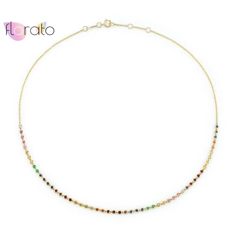 925 Sterling Silver Chain Colorful Crystal Chain Choker Bohemian Minimalist Charming Necklace for Women Party Jewelry collares