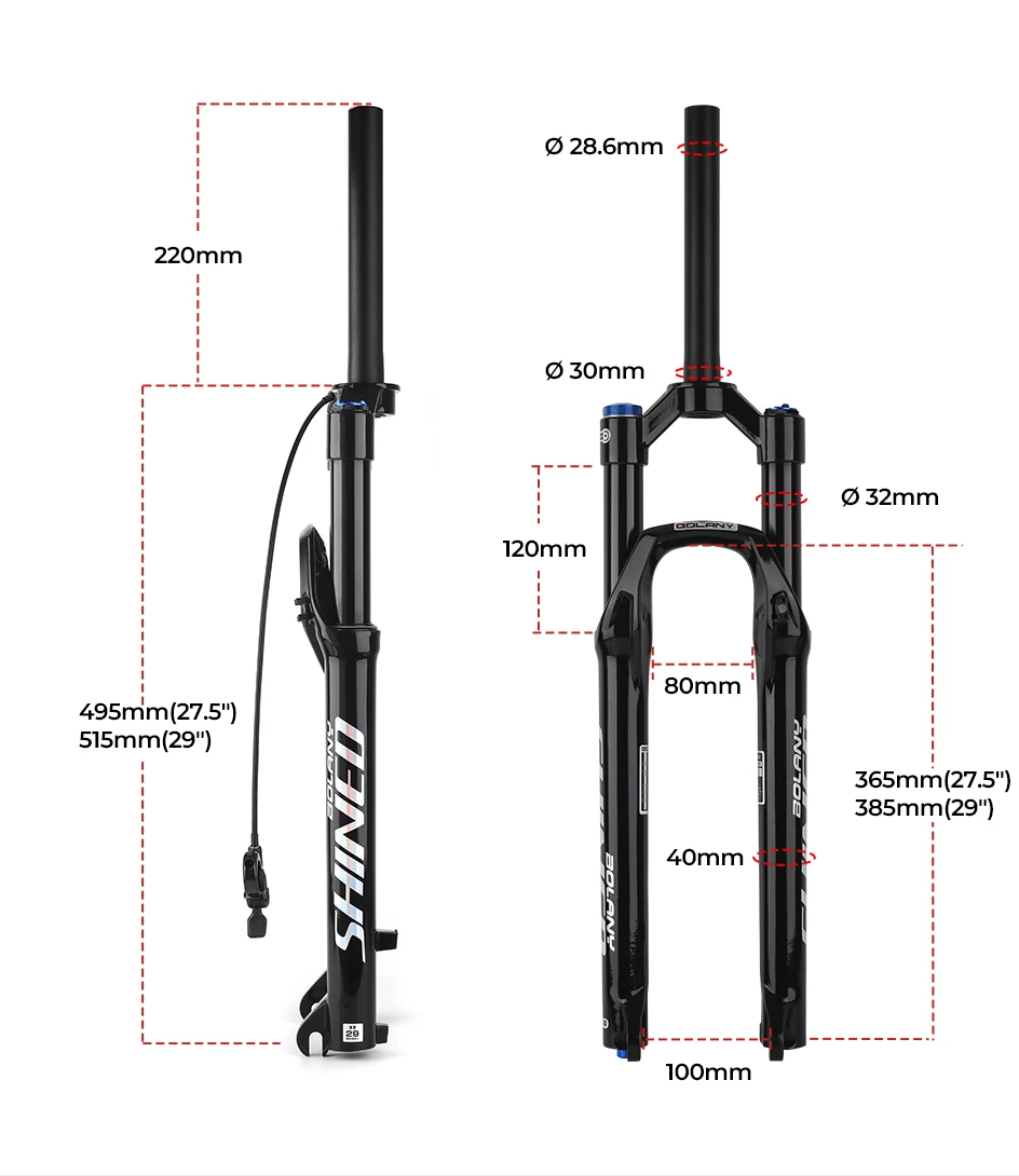 BOLANY MTB Luftgabel 26 27,5 29 Zoll 120 mm Federweg-Luftölfederung 9 x 100 mm QR Leichte Fahrradgabel R29 Fahrradzubehör Teil – Detail 3