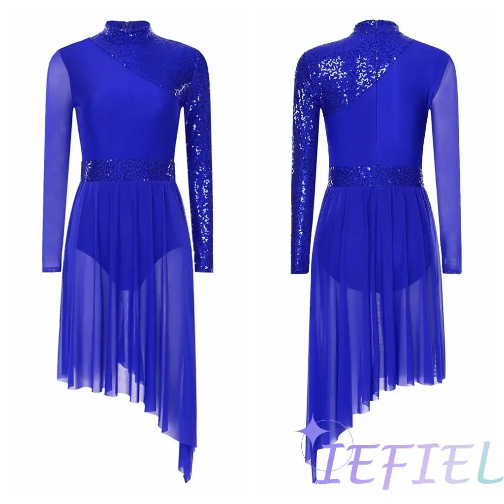 

Women's Modern Lyrical Dance Dress Irregular Tulle Sequins Dancewear Figure Skating Ballet Gymnastics Jazz Latin Costume