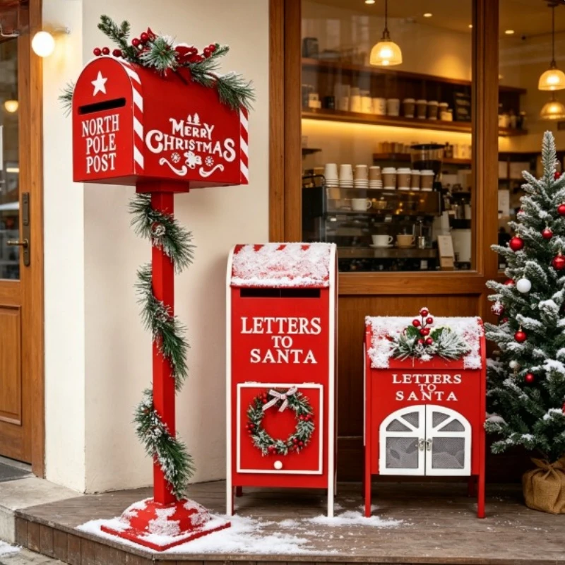 Christmas Wooden Mailbox Decor, Wooden Reindeer Figurine for Cafe Shop & Office Desk, Festive Home Ornament Decoration Set