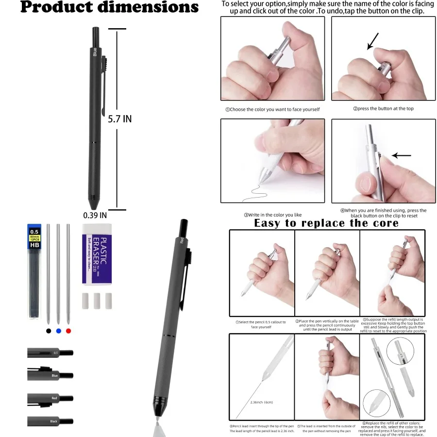 

Многофункциональная многоразовая и выдвижная многоцветная ручка 4 в 1, черно-красная, синяя шариковая ручка и многоцветный карандаш 0,5 мм для