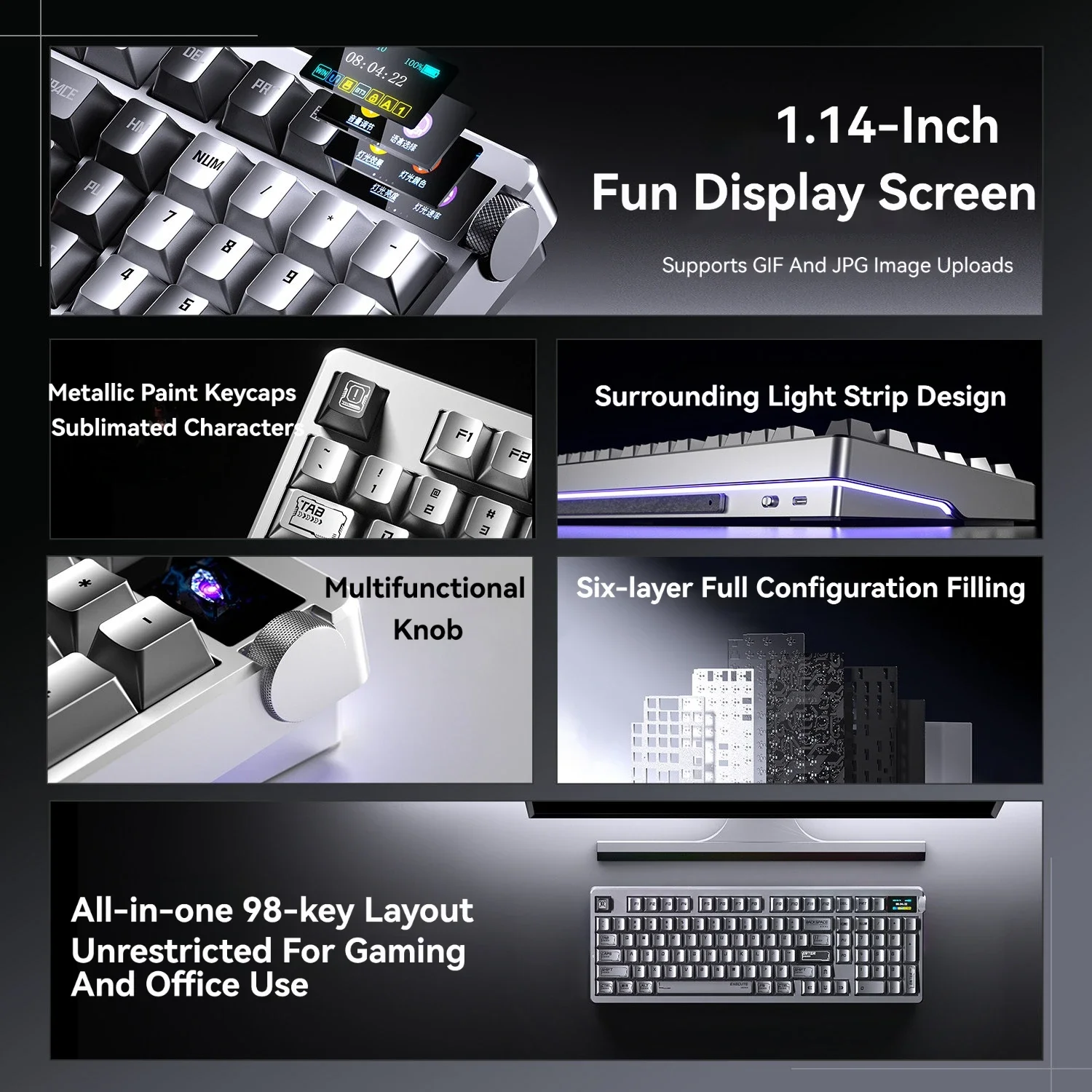 AULA NOVA98 Tri Mode Wireless Mechanical Gaming Keyboard Dual 8000Hz Smart Screen Hot Swap Gasket 10000mAh for PC Gamer Gift