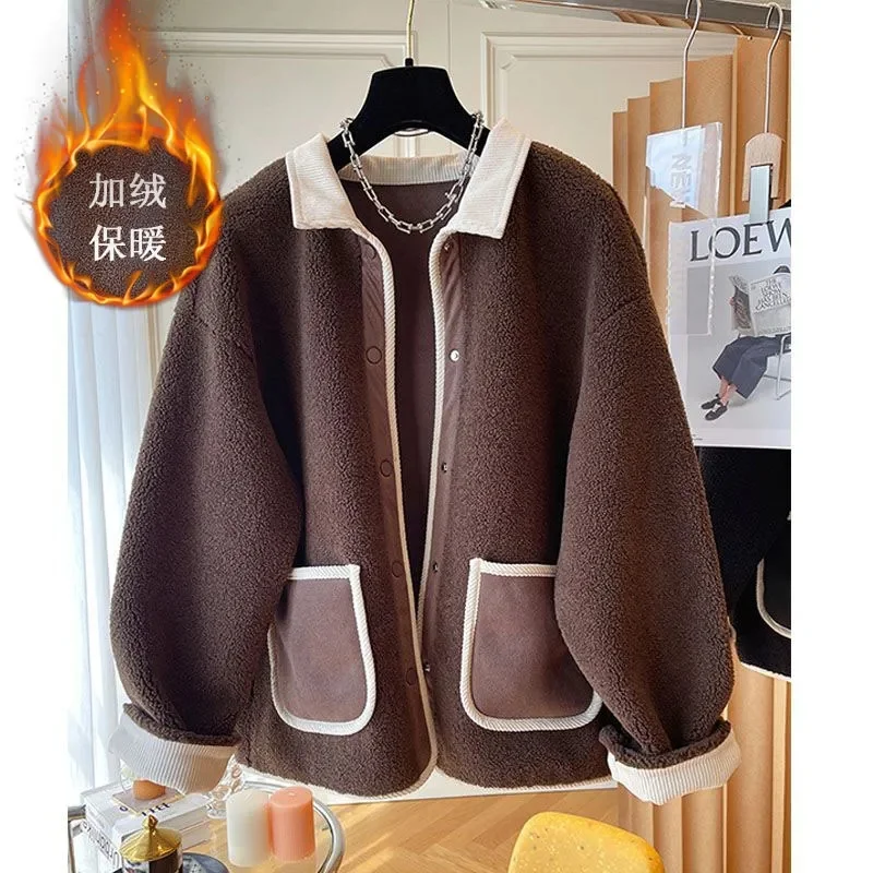 

Design Sense Niche American Loose Granular Cashmere top Lamb Wool Thickened Coat Female Spring and Autumn Winter 2023 New Model