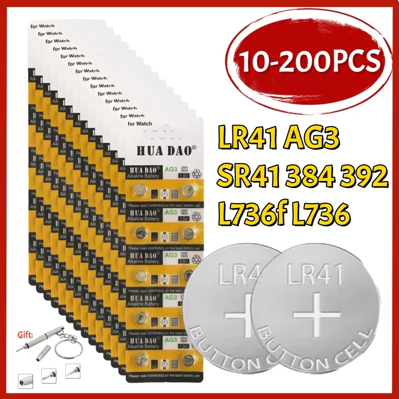 10-200PCS AG3 LR41 Button Batteries SR41 392 192 Cell Coin 1.55V Alkaline Battery L736 384 SR41SW CX41 For Watch Toys Clock