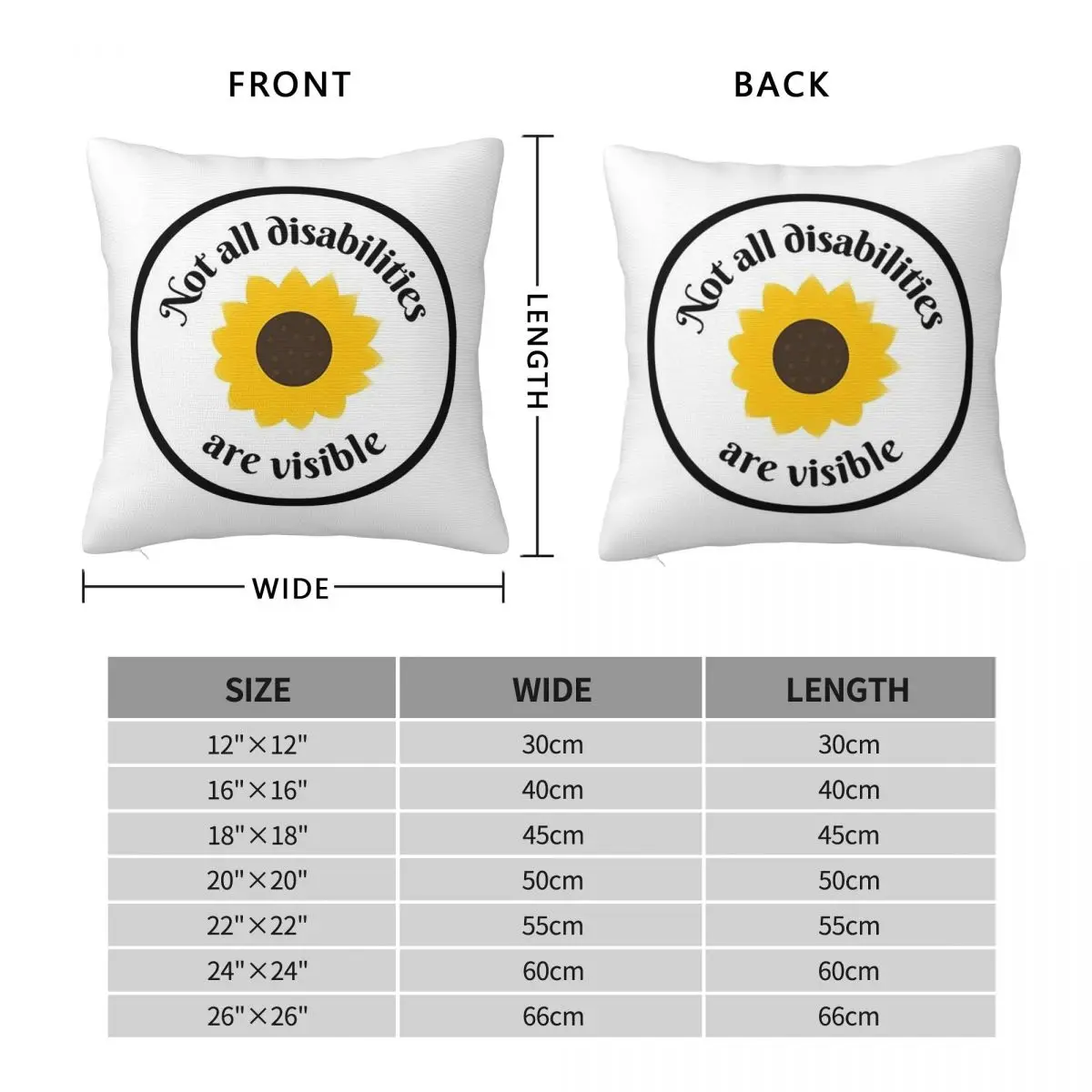 Not All Disabilities Are Visible Sunflower Square Pillowcase Pillow Cover Cushion Comfort Throw Pillow for Home Living Room