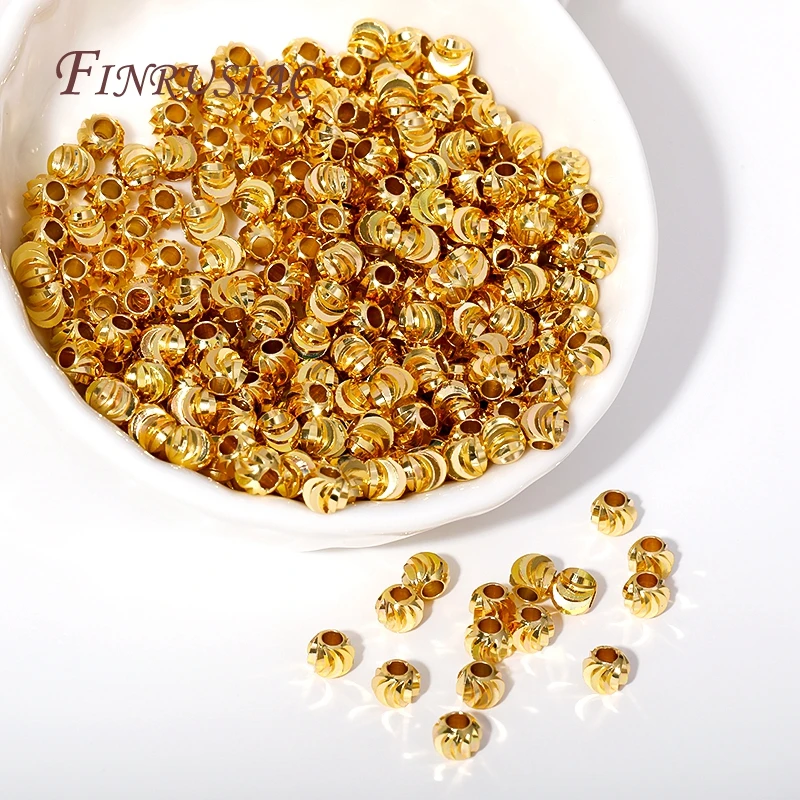 5 Sizes Round Spacer Beads 18K Gold Plated Brass Metal Beads Cut Pattern Separators Beads For DIY Handmade Jewelry Accessories