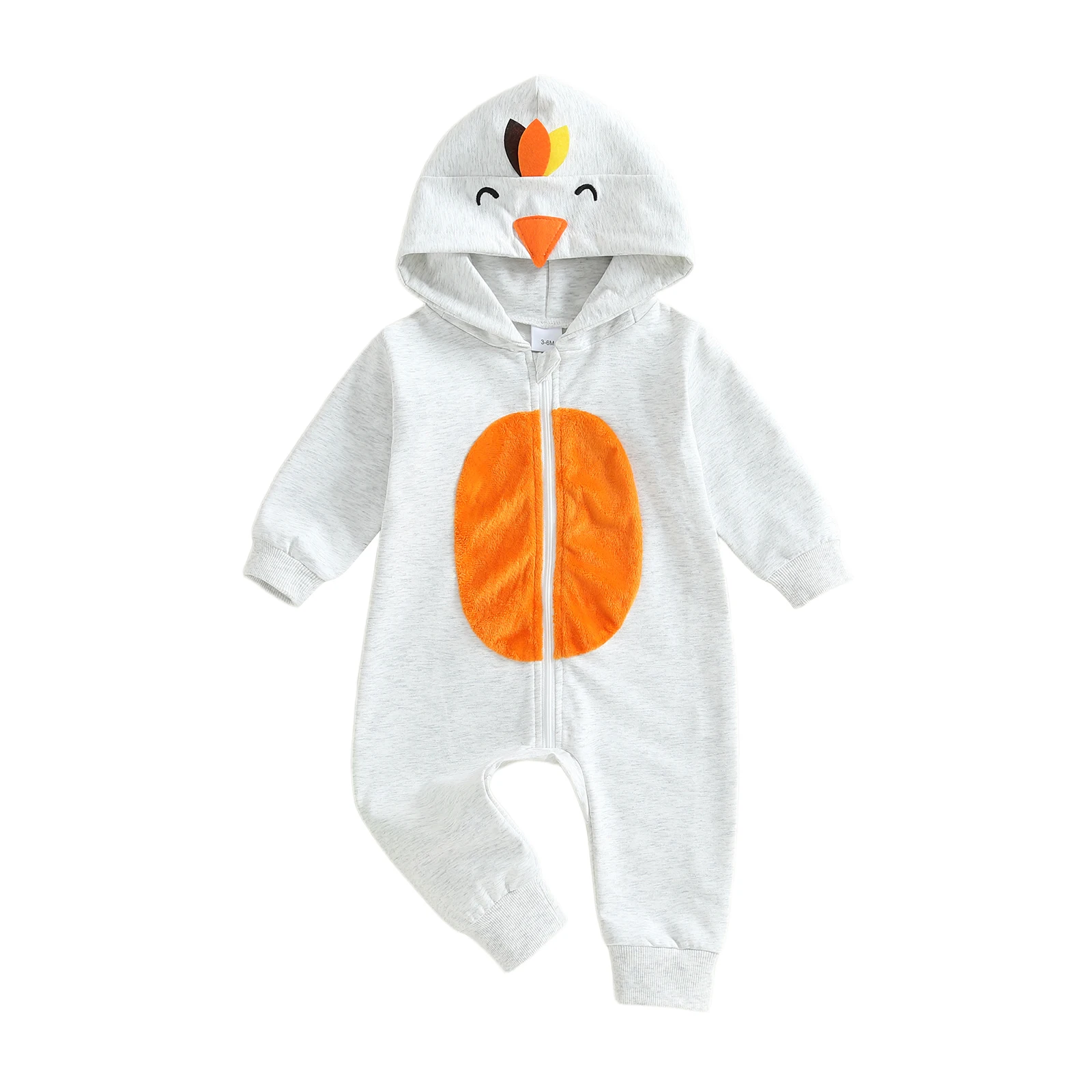 

Baby Boy Girl Thanksgiving Romper Turkey Long Sleeve Hooded Jumpsuit Cute Fall Clothes