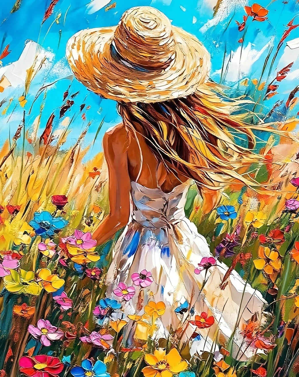 Charming Woman among Flowers 500/1000/1200/2000 PCS Jigsaw Puzzles Family Activity Games for Gameroom Bedroom Gifts Home Decor