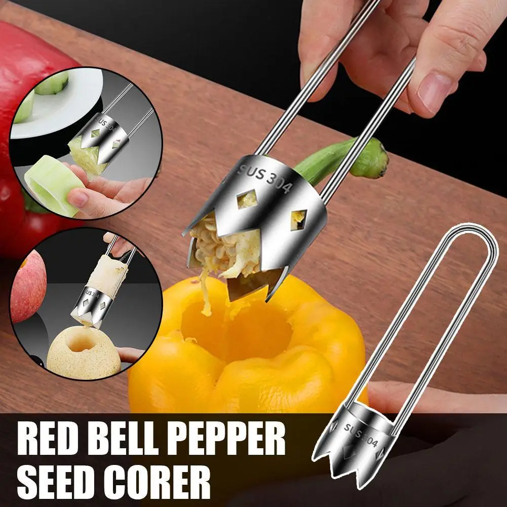 Red Bell Pepper Seed Corer,2024 New Stainless Steel Remover Vegetables Fruit Corer Corer, Fruite Kitchen Tool,For Seed Pepp C2F7