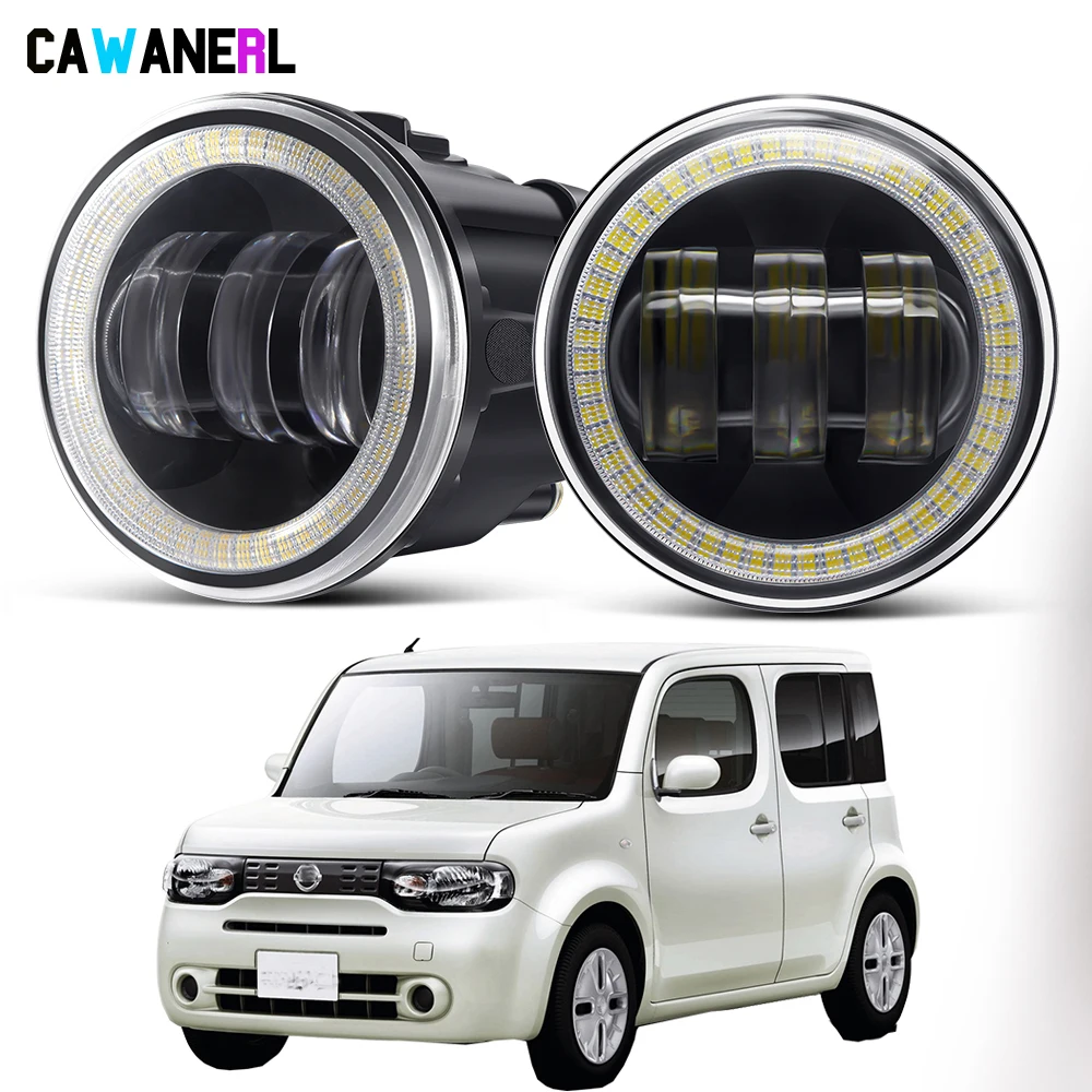 2 X Car Front LED Fog Light Assembly Angel Eye Daytime Running Lamp DRL H11 For Nissan Cube (Z12) 2009 2010 2011 2012 2013 2014 