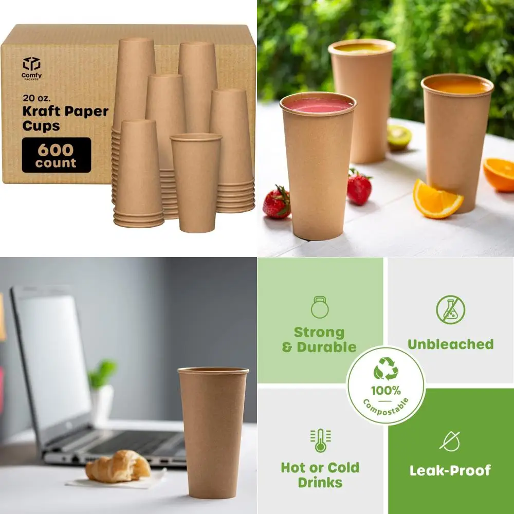 

Экологичные одноразовые бумажные стаканчики, коричневые крафт-чашки на 600 штук, 20 унций, неотбеленные для горячего кофе, устойчивый выбор