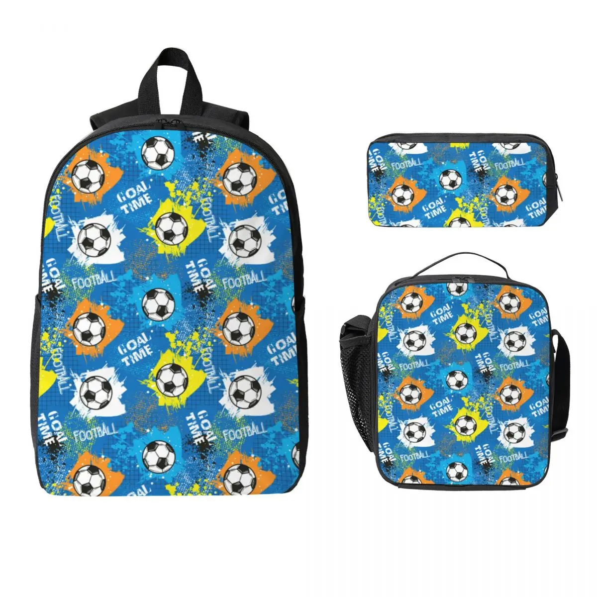 

Football Graffiti Pattern Backpack Student BookBag School Bag Computer Shoulder Bags 3ps Insulated Lunch Bag Pencil Case