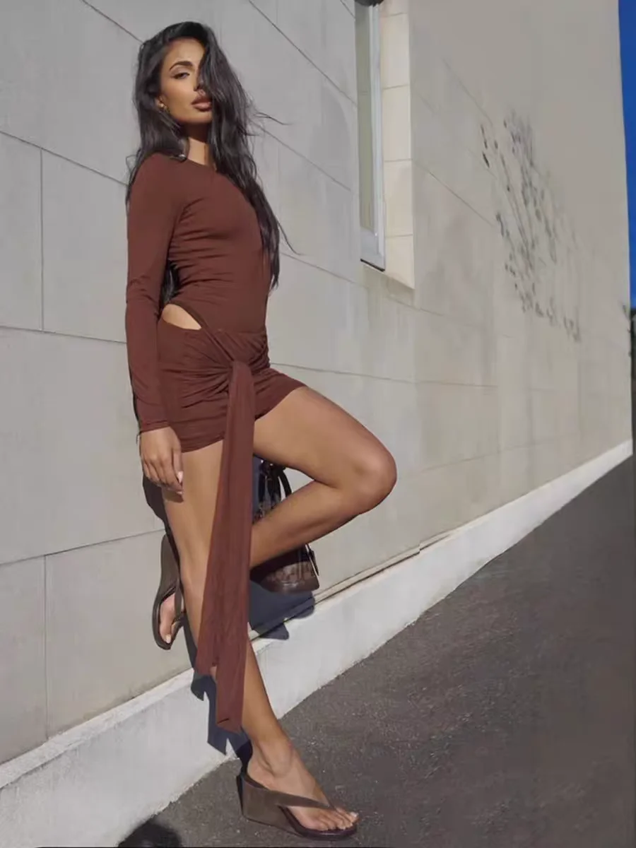 Vestidos femininos vestido para trabalho primavera temporada jacquard abstrato desconstrução assimétrico em camadas dobrado silhueta alta-baixa para