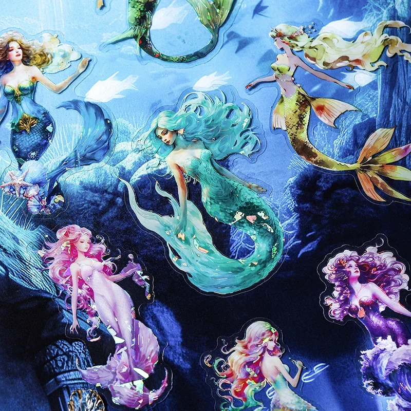 5Sheets Sticker Mermaid Fairy Tale Material Mermaid Theme Handbook Decoration DIY Background Scrapbook cut 132*110MM