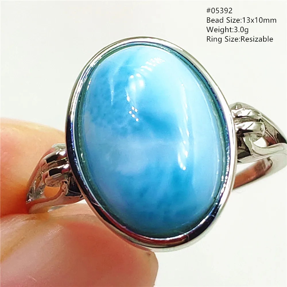 Natural Blue Larimar Oval Adjustable Ring Jewelry Water Pattern Real Larimar For Women Men Healing Fashion Stone AAAAAA