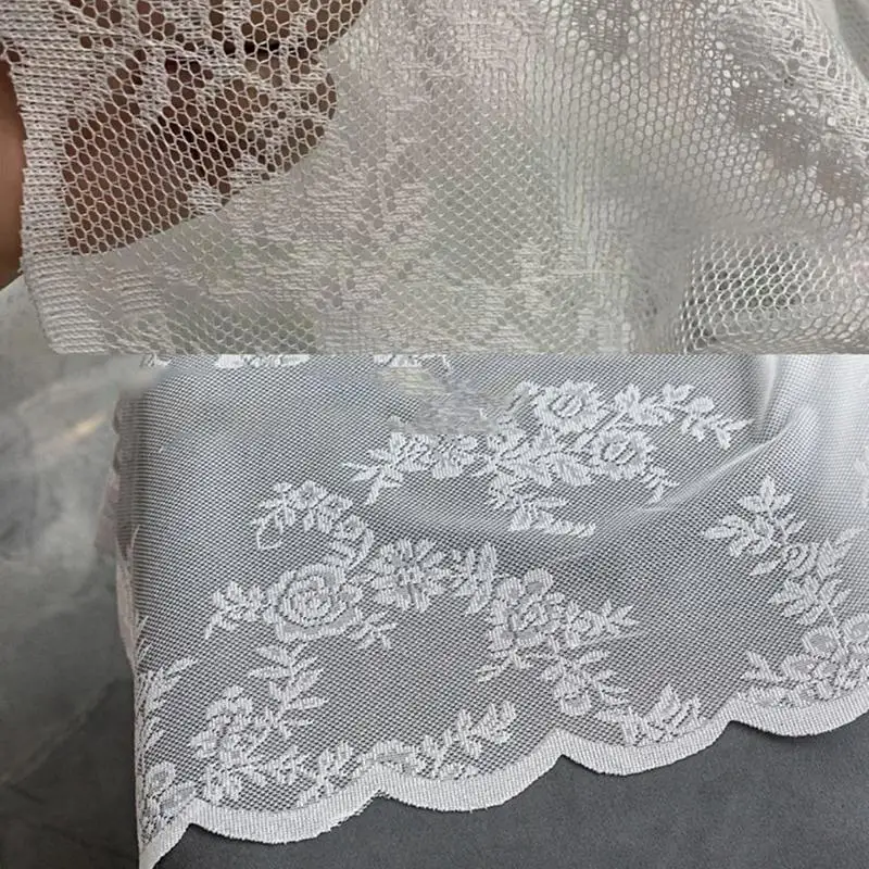 Blumenbestickter Spitzenvorhang mit Schlauchzug für Badezimmer, Schlafzimmer, kleine Fenster, Schrankabdeckung, staubdichte Vorhänge – Detail 7