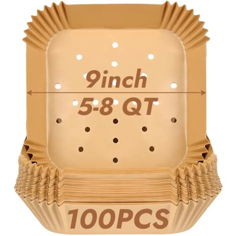 

Perforated Air Fryer Liners for Ninja Pro AF141/AF181, Chefman, Instant Vortex, Cosoriand5-8 QT Airfryer, 100PCS 9 Inch Disposa