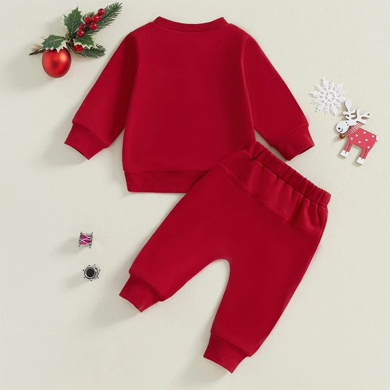 Suefunskry Baby 2Pcs Christmas Outfits Long Sleeve O-Neck Gingerbread Embroidery Sweatshirt and Pants Set Winter Fall Clothes