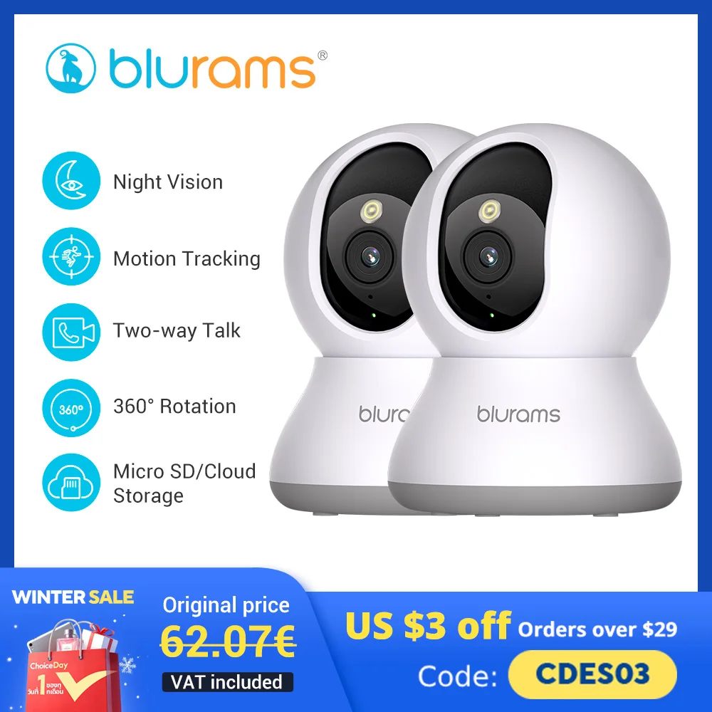 2 Pcs Blurams Indoor Security Camera 2K, Home Security Camera for Dog/Elder, Security Camera with One-Touch Call Update A31S-2pc