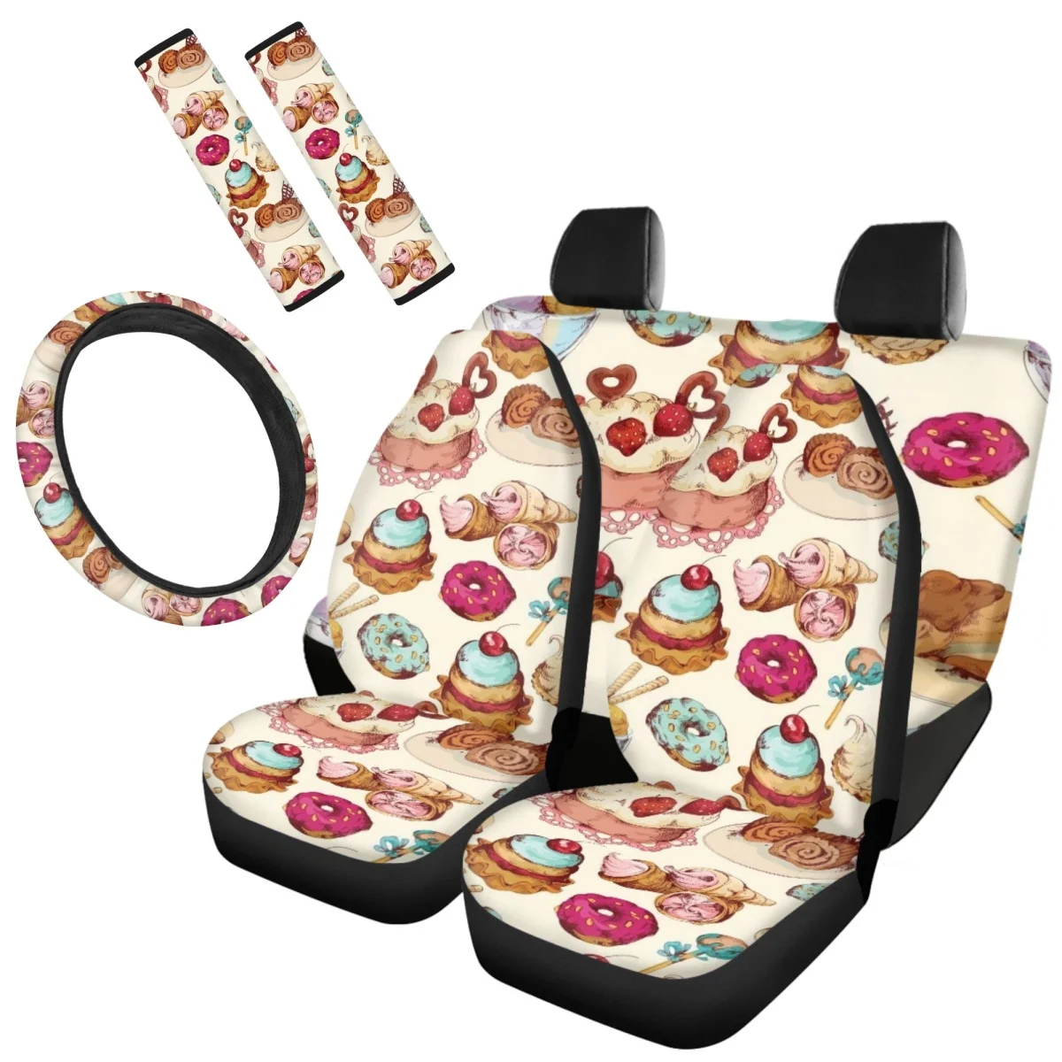 

Auto Seat Protector Cute Donut Pattern 3D Print Car Accessories Anti-dirt Washable Seatbelt Steering Wheel Covers Hot Sales 2023