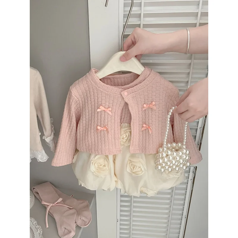

Girls' Autumn Dress New Fashionable Baby One-Year-Old Dress Spring and Autumn Children's Princess Dress Cardigan Set Dress