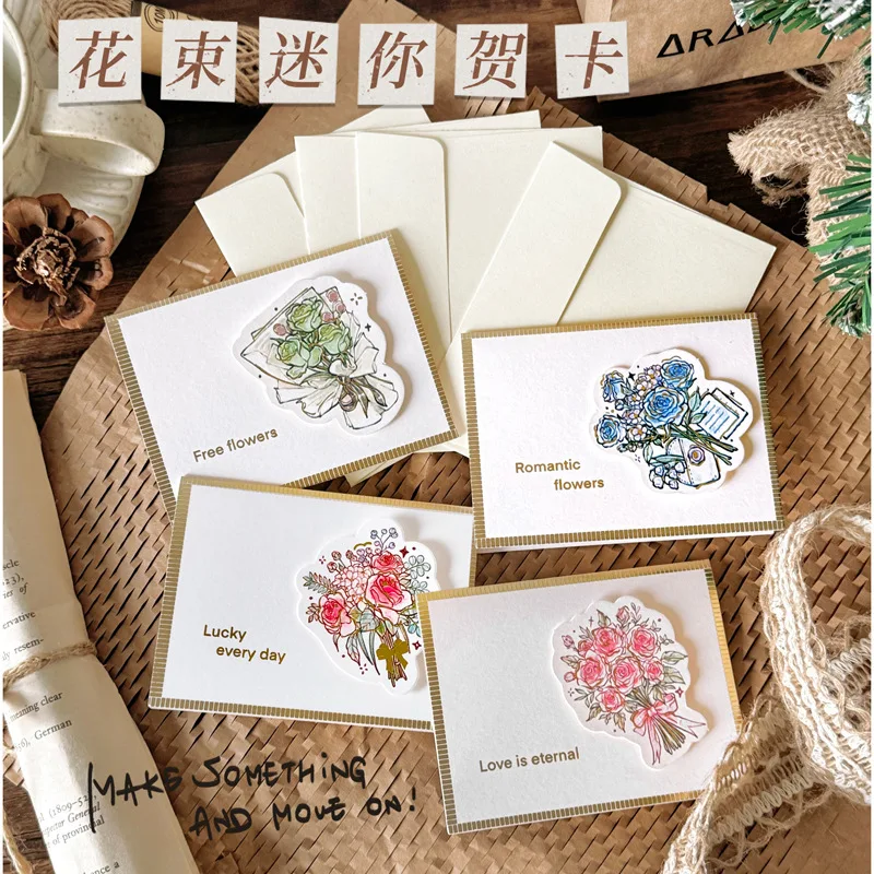 

3D Flower Bouquet Greeting Card Ins-worthy Vintage-Style Foldable Card with Envelope Perfect Gift for Best Friends or Couples